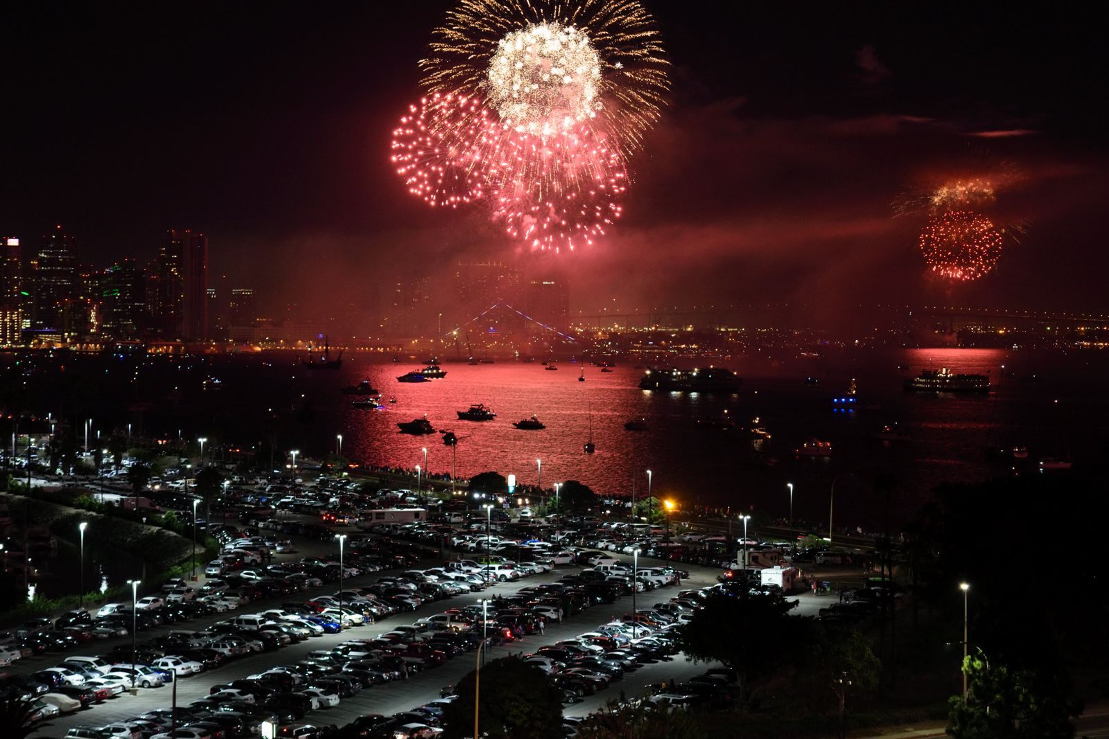 Red fireworks bursting over a harbor at night, like the late-November rush when the biggest cruise sale often lands